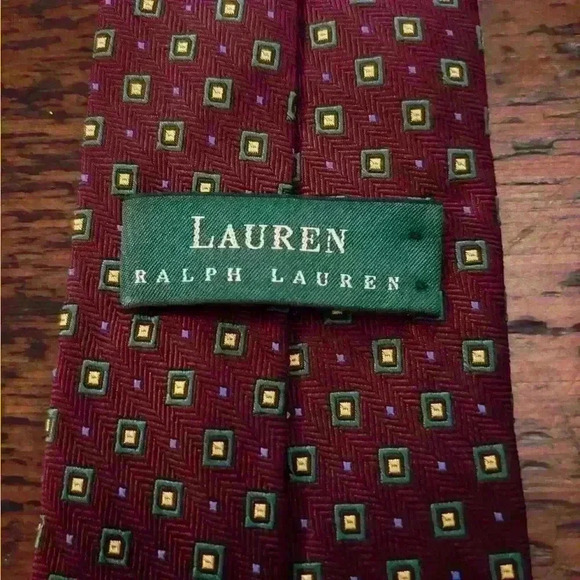 Ralph Lauren Polo Green Label Burgundy Geometric Tie 100% Silk - Picture 3 of 5